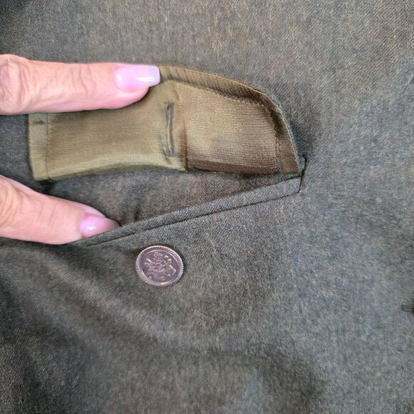 Military Style Jacket Olive Green Worsted Wool Size 12 David Brooks Deadstock - Picture 3 of 11
